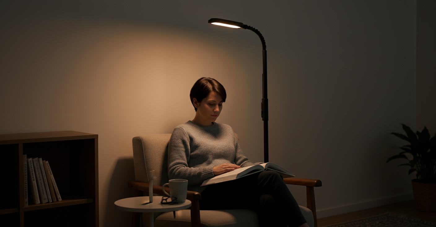 Miroco floor lamp in a cozy reading nook