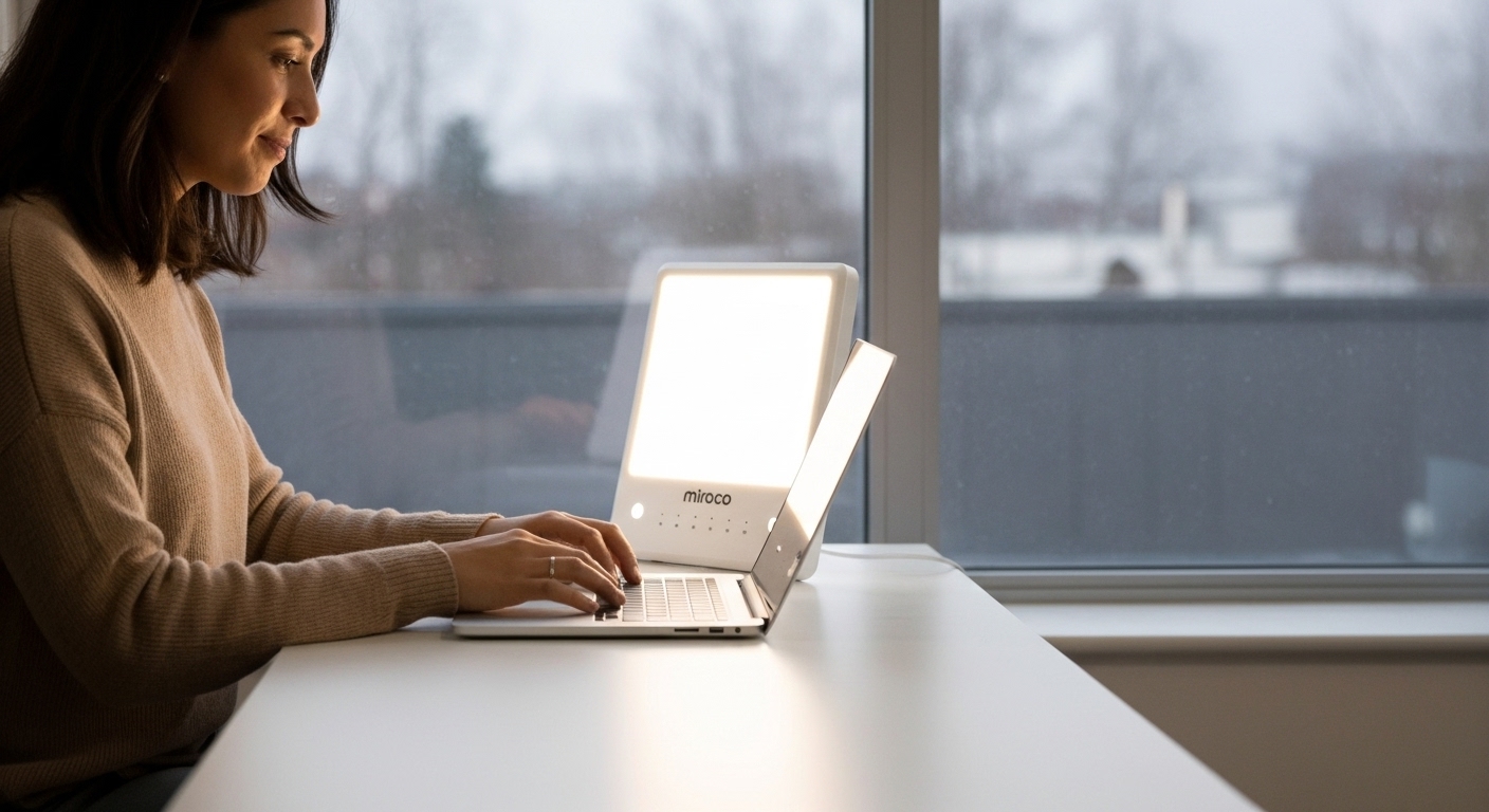 Miroco light therapy lamp on a desk