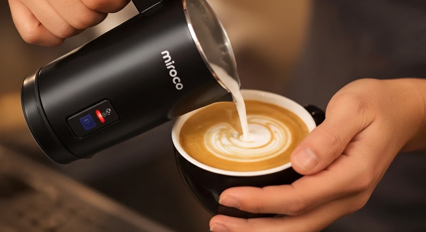 Miroco milk frother creating latte art