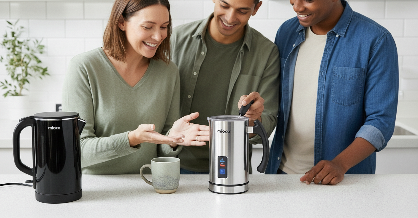 Diverse people happily using Miroco appliance